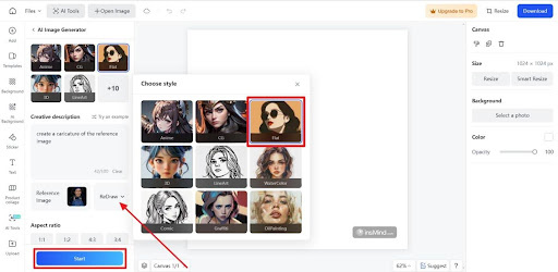Select Caricature Style and Adjust Image Control Model